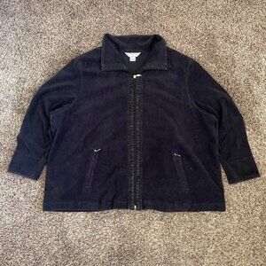 Alison Daley Velour Jacket Black 3X Full Zip-Up 90s Grandmacore Minimal